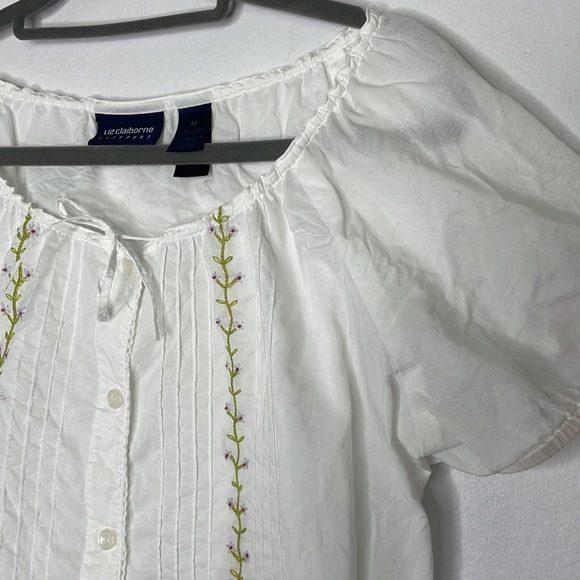𝅺Vintage Liz Claiborne drawstring neckline floral embroidered blouse - Picture 2 of 7